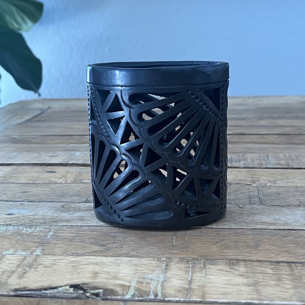 Novica Collection Pencil Holder Oaxacan Black Clay 4.25" Cut-out Design